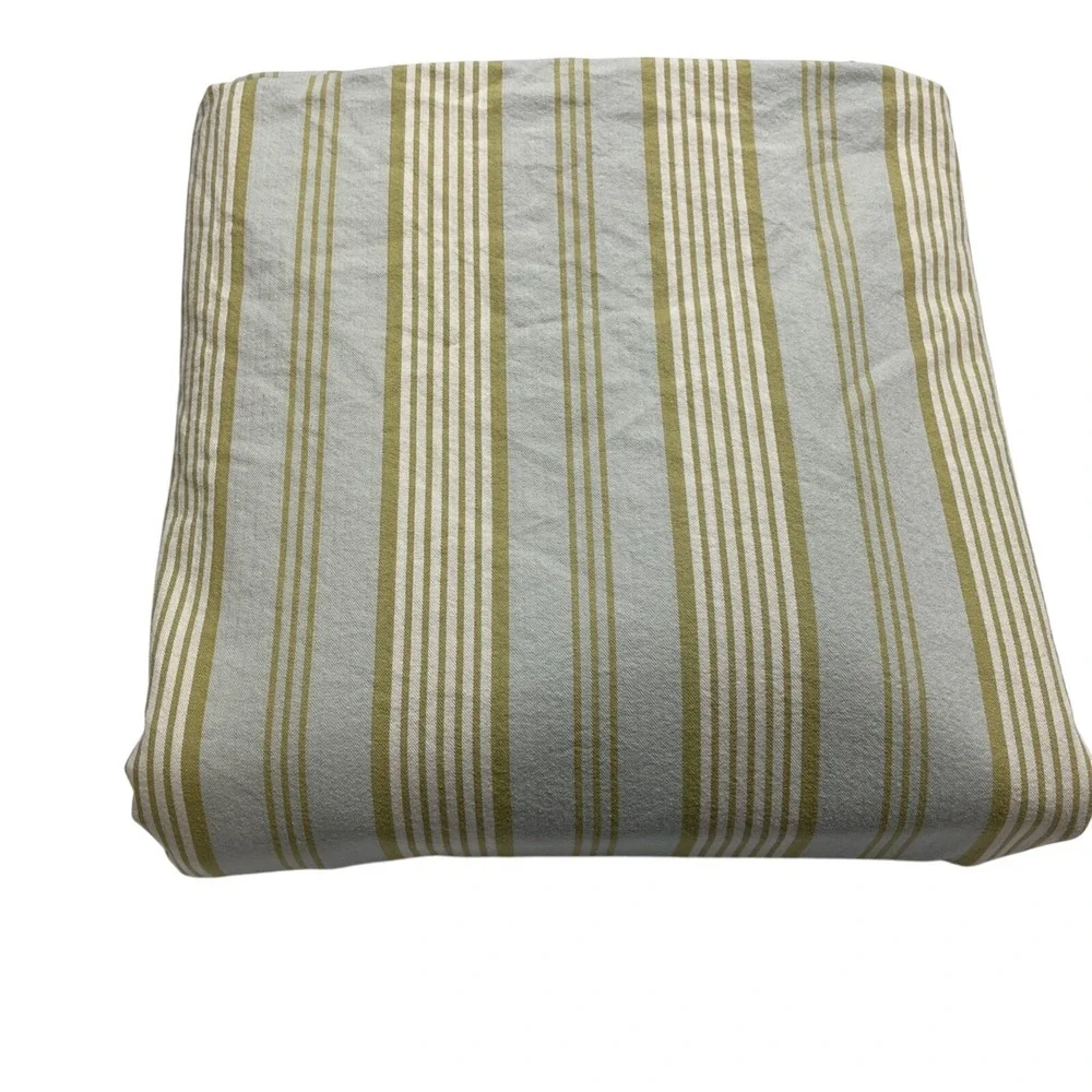 Restoration Hardware King Duvet Misto Stripe Aqua Green Cream Button 100% Cotton